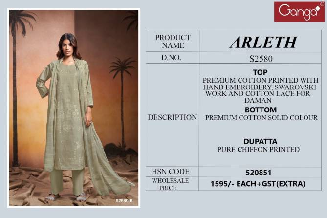 Arleth 2580 By Ganga Printed Premium Cotton Dress Material Wholesale Online